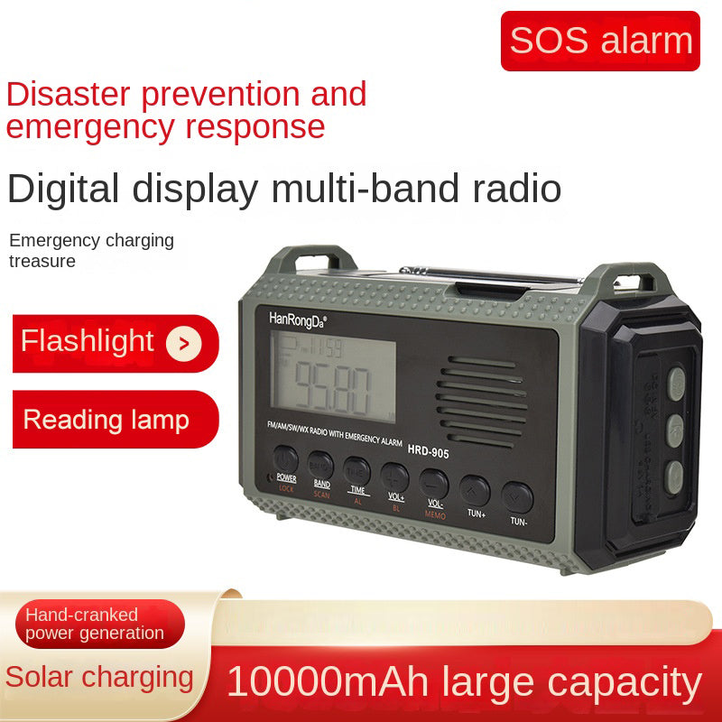 Emergency Radio with 10000mAh Power Bank and Solar Charging