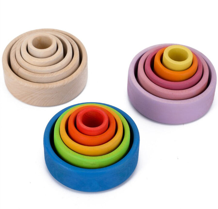 Wooden Rainbow Stacking Bowls for Early Learning Play