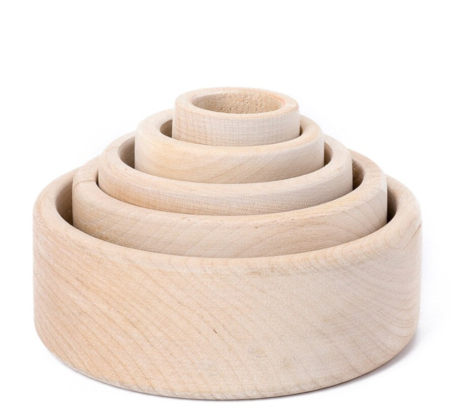 Wooden Rainbow Stacking Bowls for Early Learning Play