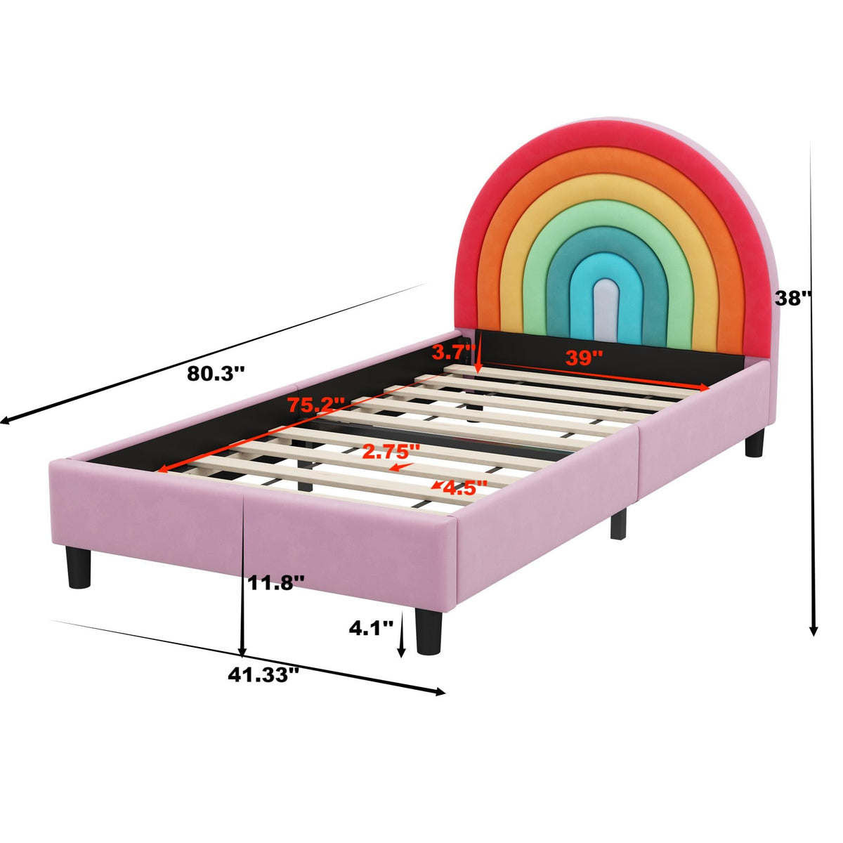 Rainbow Upholstered Twin Platform Bed for Kids & Teens