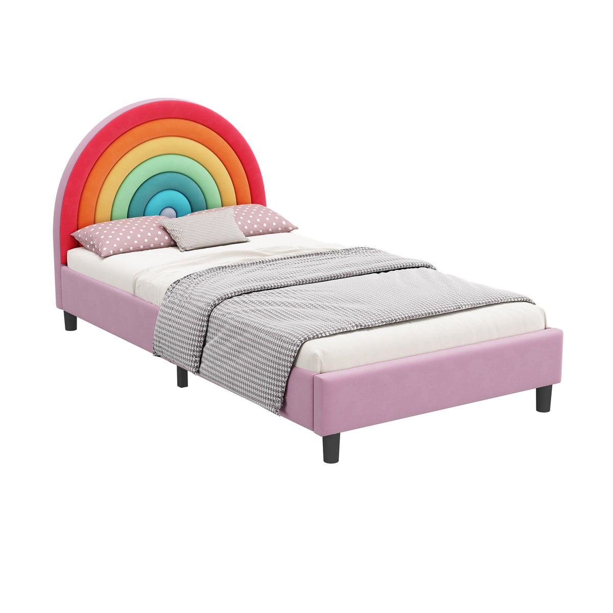 Rainbow Upholstered Twin Platform Bed for Kids & Teens