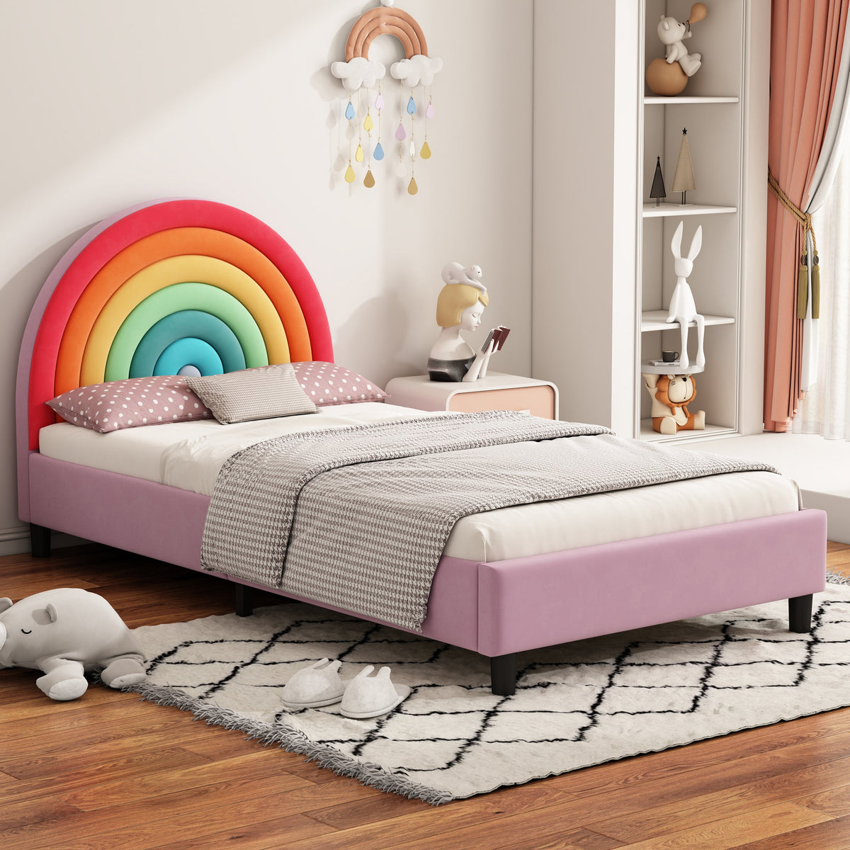 Rainbow Upholstered Twin Platform Bed for Kids & Teens