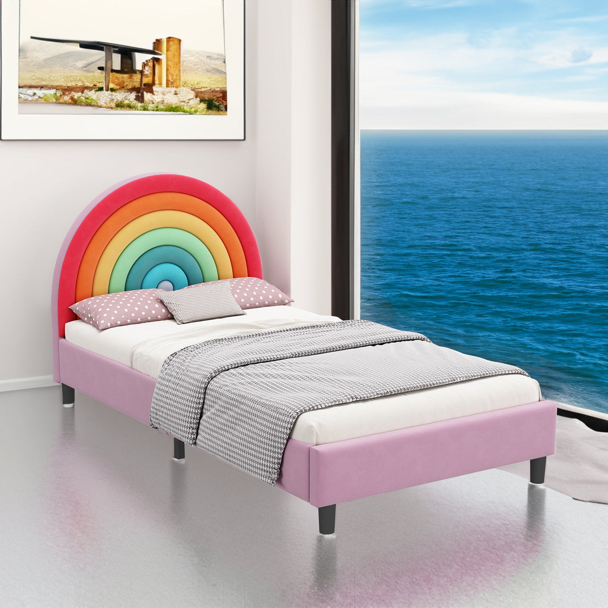 Rainbow Upholstered Twin Platform Bed for Kids & Teens