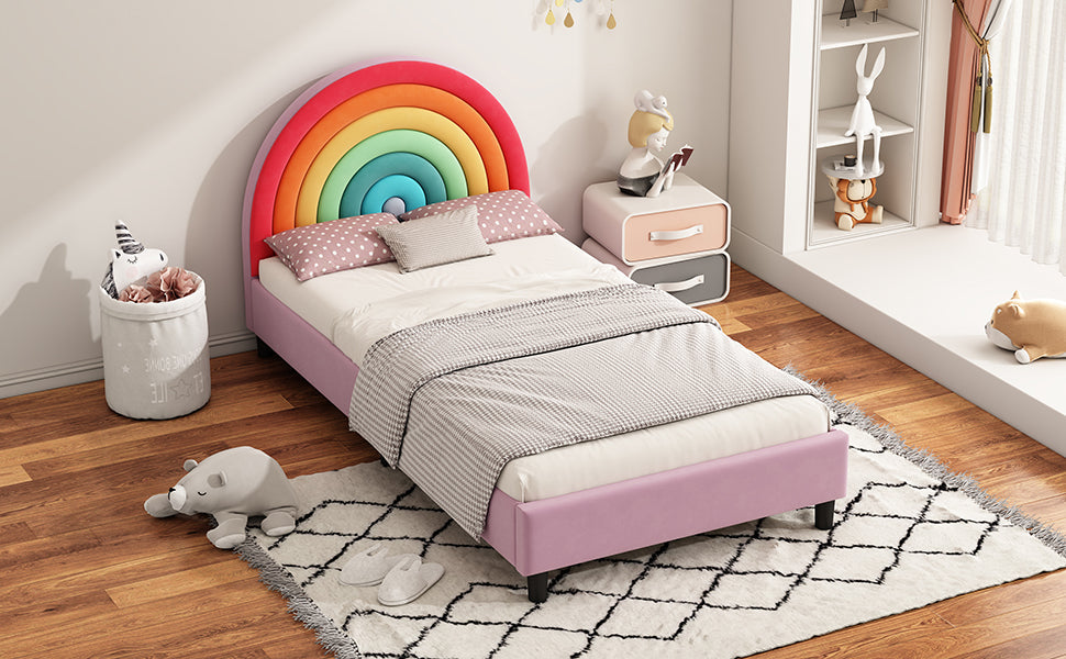 Rainbow Upholstered Twin Platform Bed for Kids & Teens