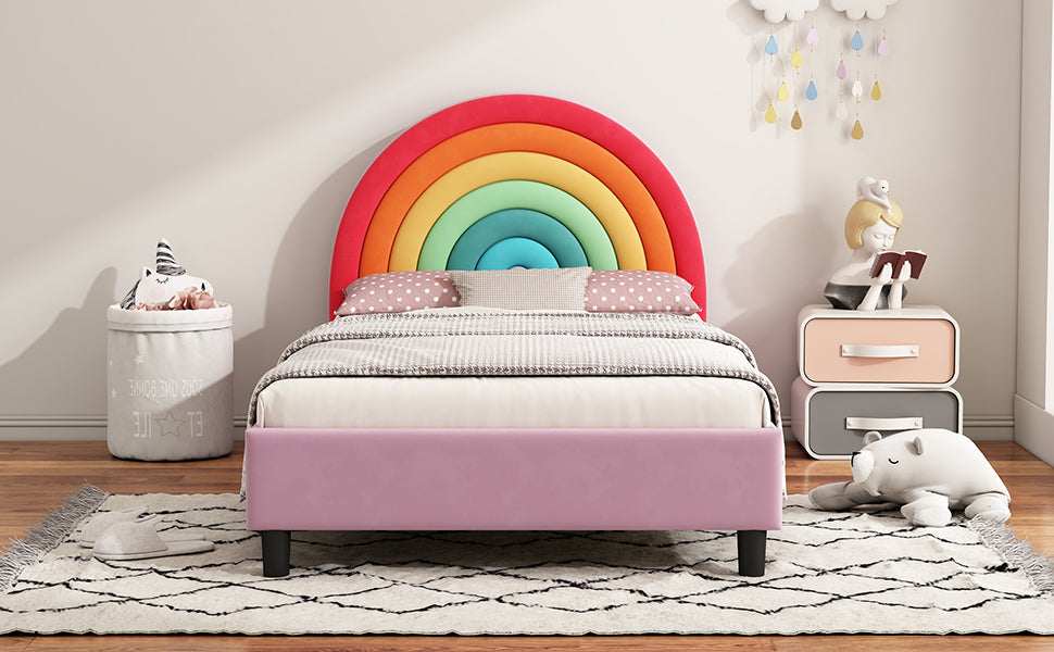 Rainbow Upholstered Twin Platform Bed for Kids & Teens
