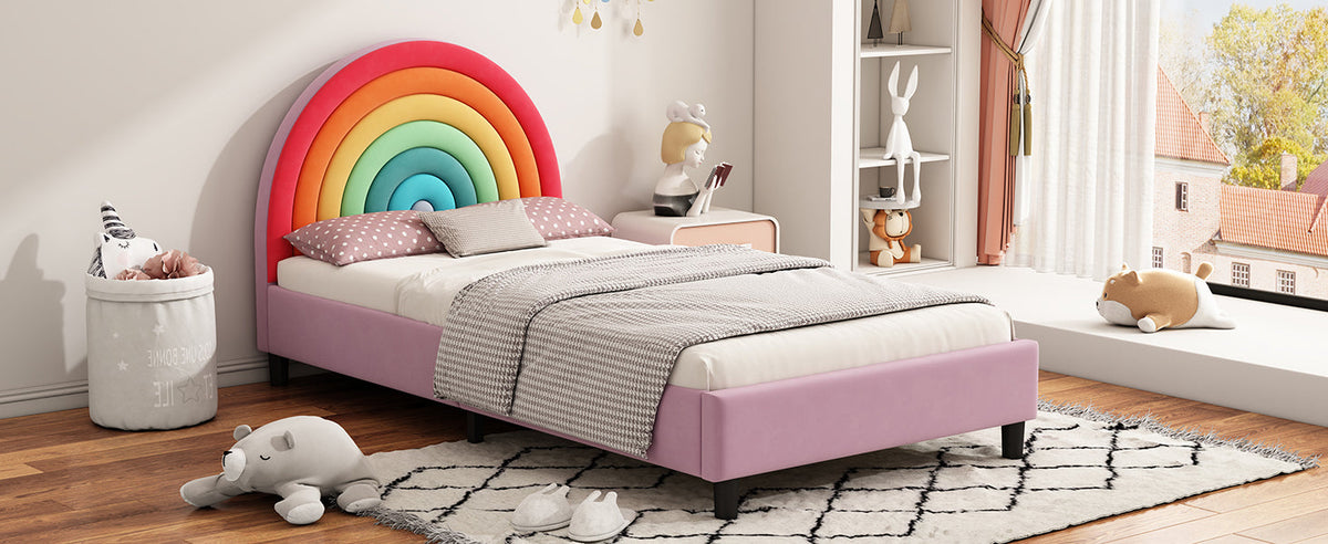 Rainbow Upholstered Twin Platform Bed for Kids & Teens