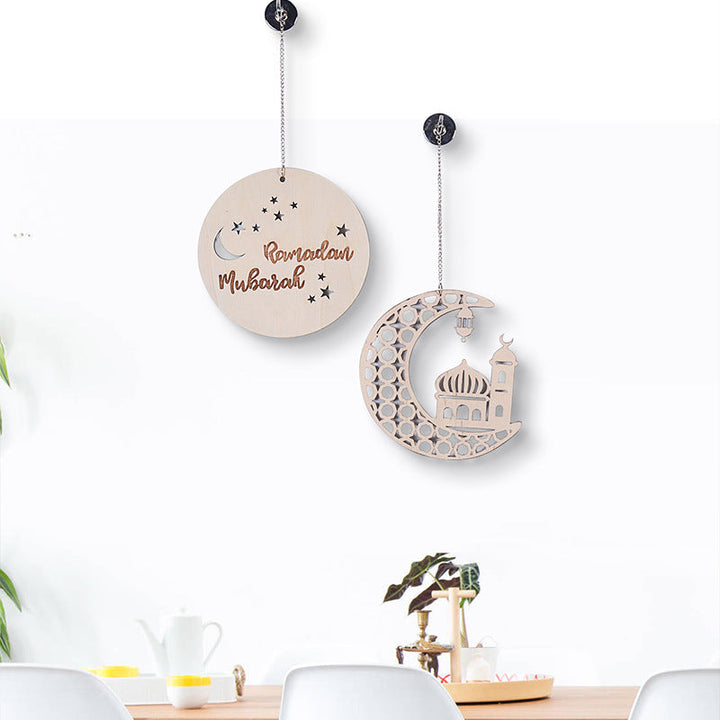 Ramadan Moon Wood Wall Decor Set, Laser-Cut Hanging Plaques