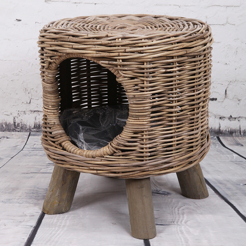 Rattan Pet Kennel Stool for Stylish Small-Pet Comfort