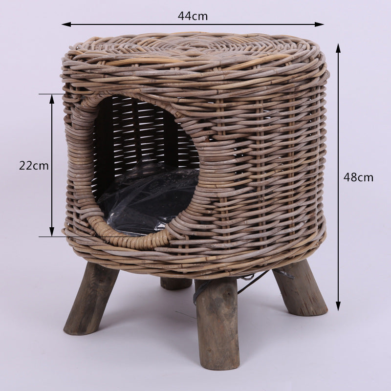 Rattan Pet Kennel Stool for Stylish Small-Pet Comfort