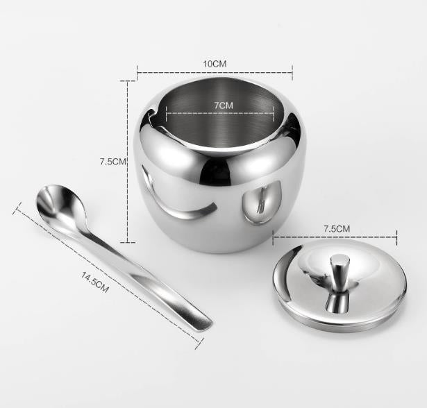 Apple-Shaped Stainless Steel Sugar Bowl with Lid and Spoon