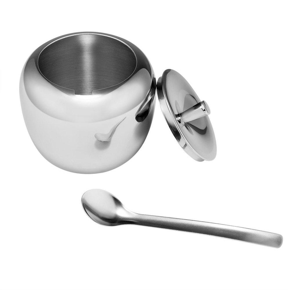Apple-Shaped Stainless Steel Sugar Bowl with Lid and Spoon
