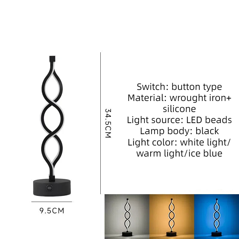 Spiral LED Table Lamp, Rechargeable Bedside Mood Light