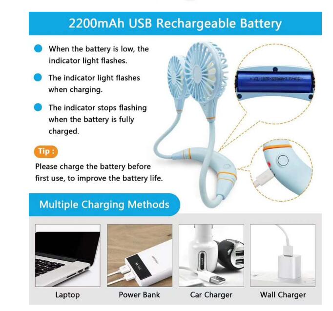 Rechargeable Hands-Free Neck Fan: 360° Airflow & 3 Speeds
