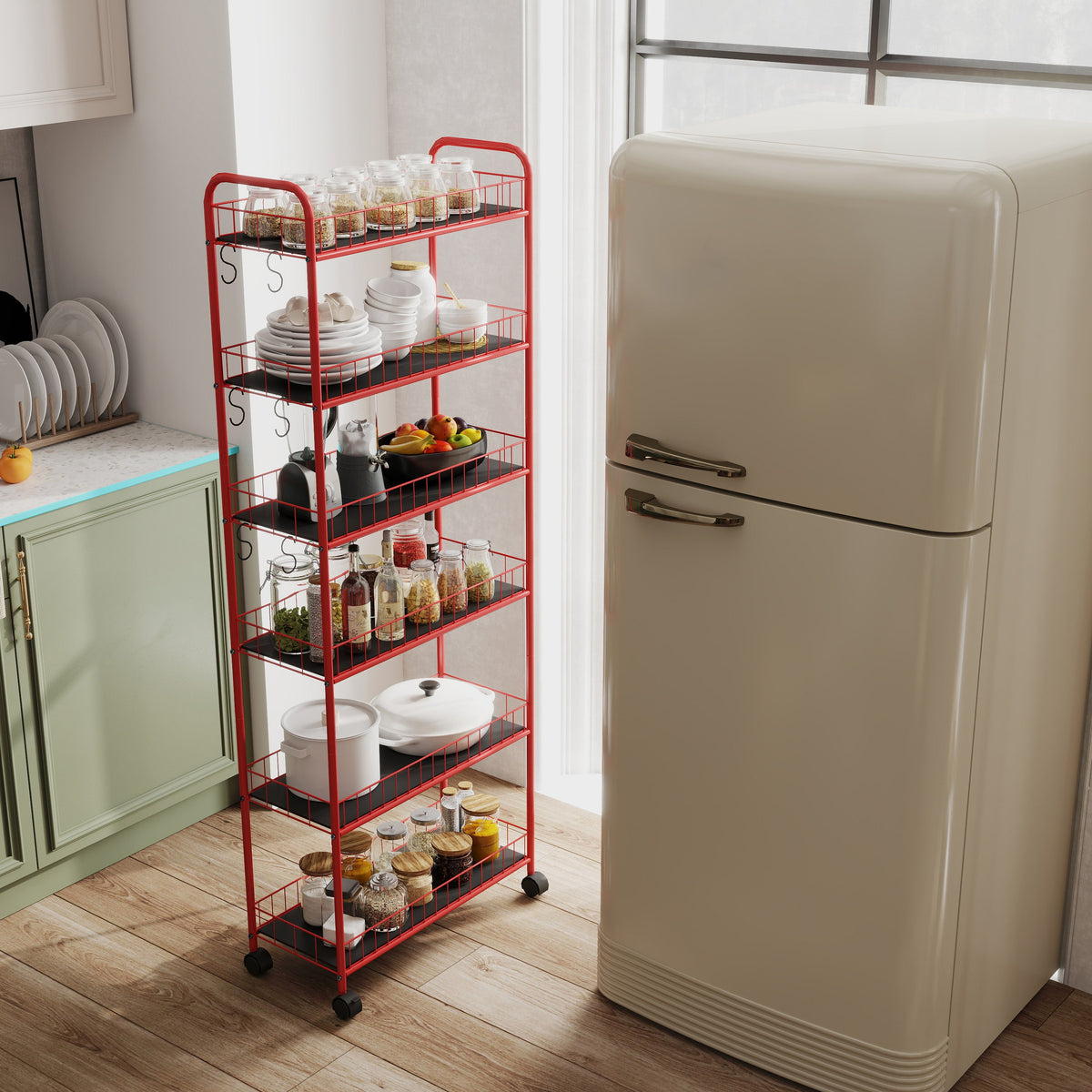 Six-Tier Slim Rolling Storage Cart for Narrow Spaces