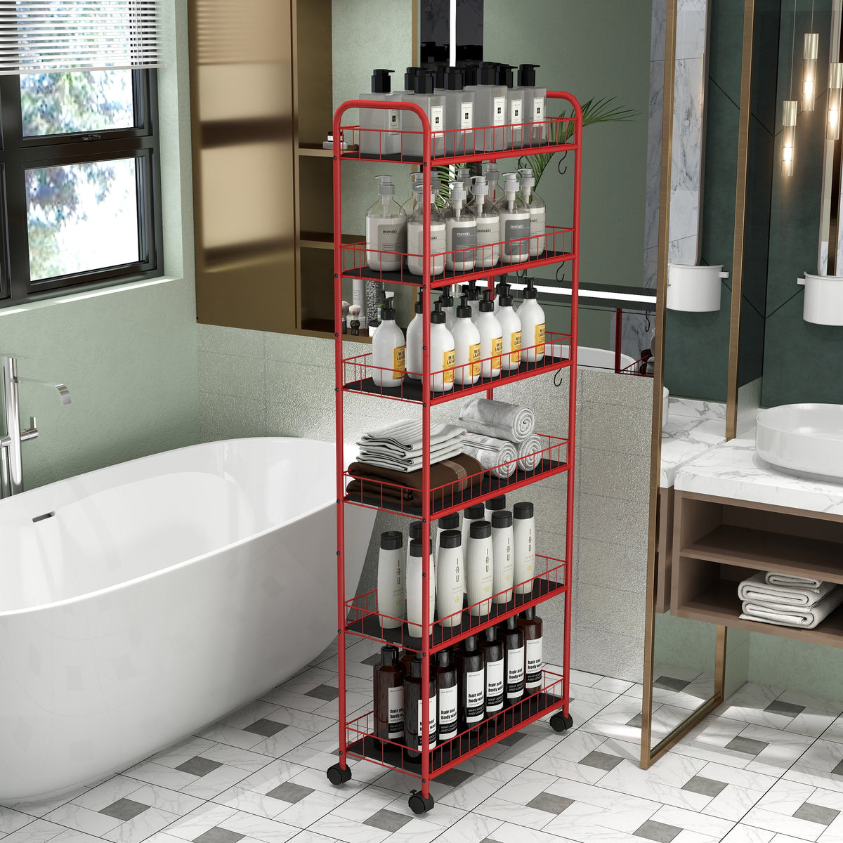 Six-Tier Slim Rolling Storage Cart for Narrow Spaces