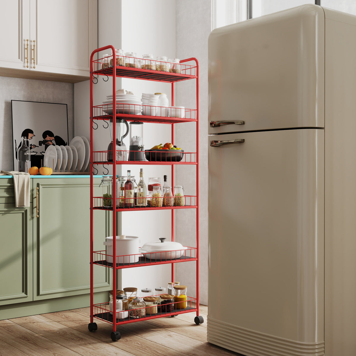 Six-Tier Slim Rolling Storage Cart for Narrow Spaces