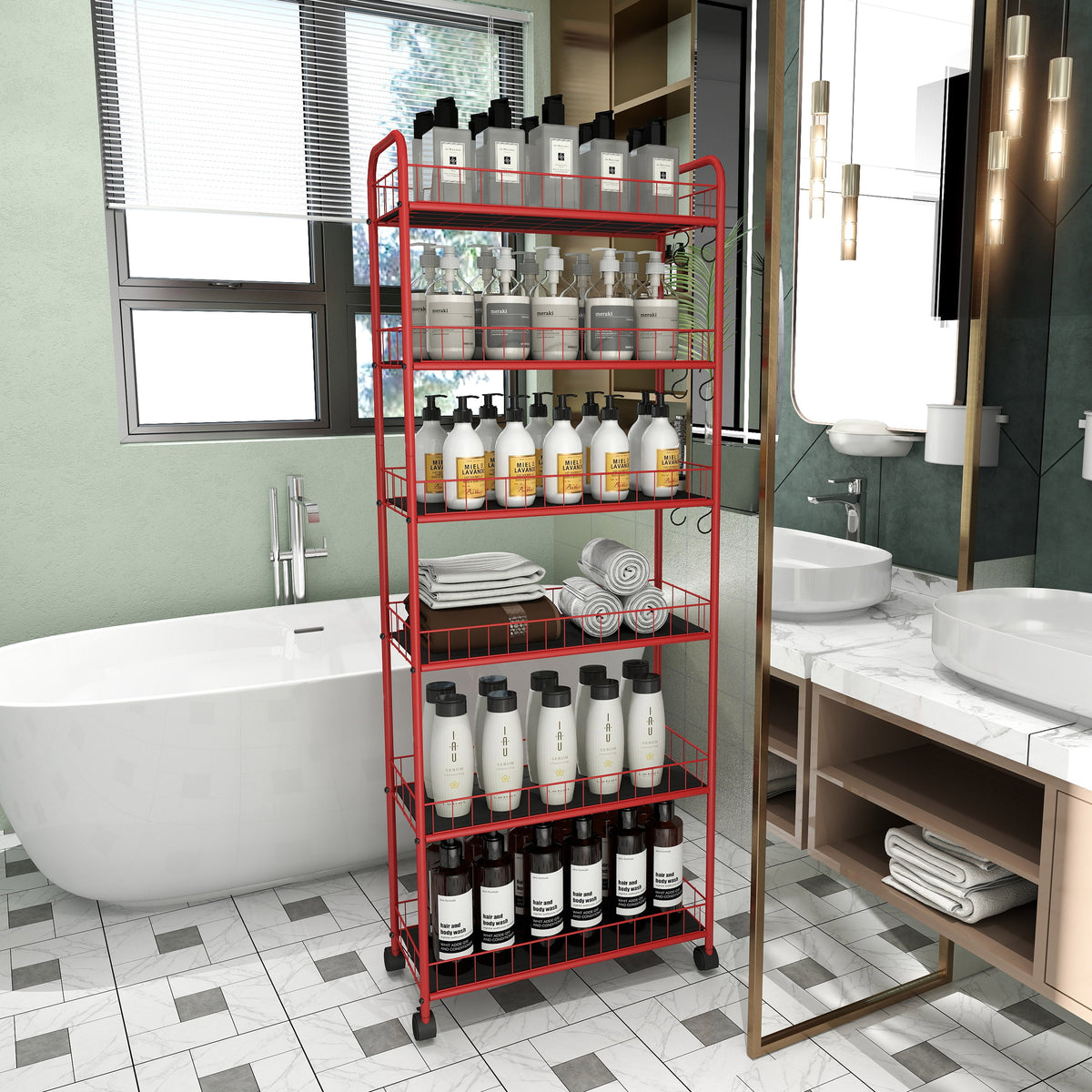 Six-Tier Slim Rolling Storage Cart for Narrow Spaces