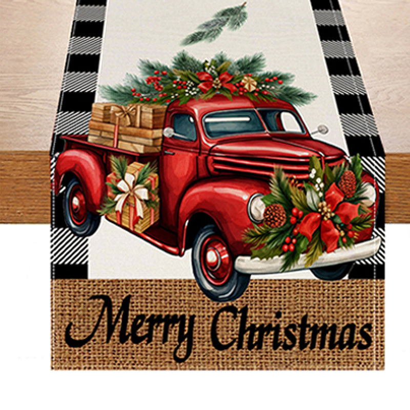 Christmas Table Runner | Red Truck Buffalo Check Decor