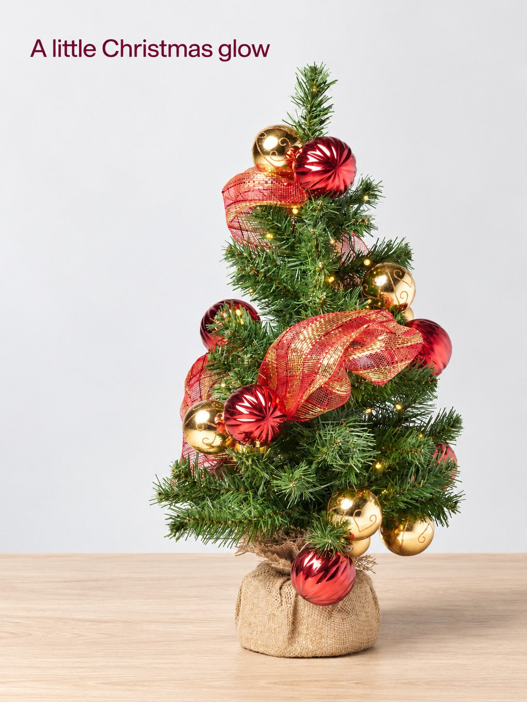 Red and Gold Burlap Tree with 50 LED Lights, Battery