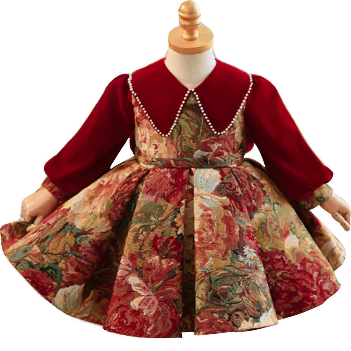 Girls' Red Princess Dress for Holiday Celebrations
