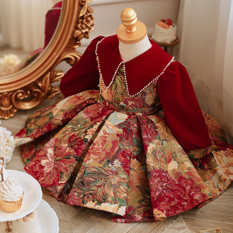 Girls' Red Princess Dress for Holiday Celebrations