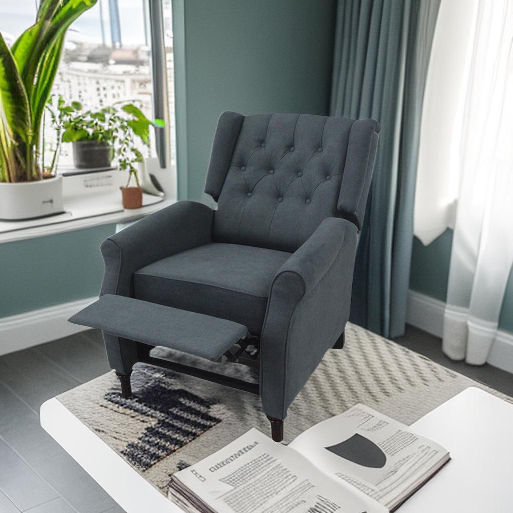 Dark Gray Tufted Wingback Recliner Chair for Living Room