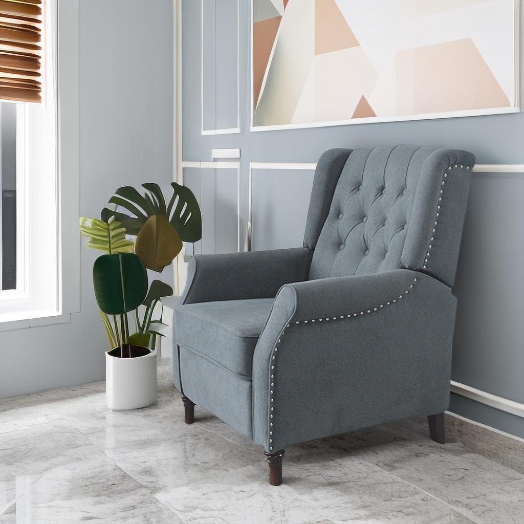 Dark Gray Tufted Wingback Recliner Chair for Living Room
