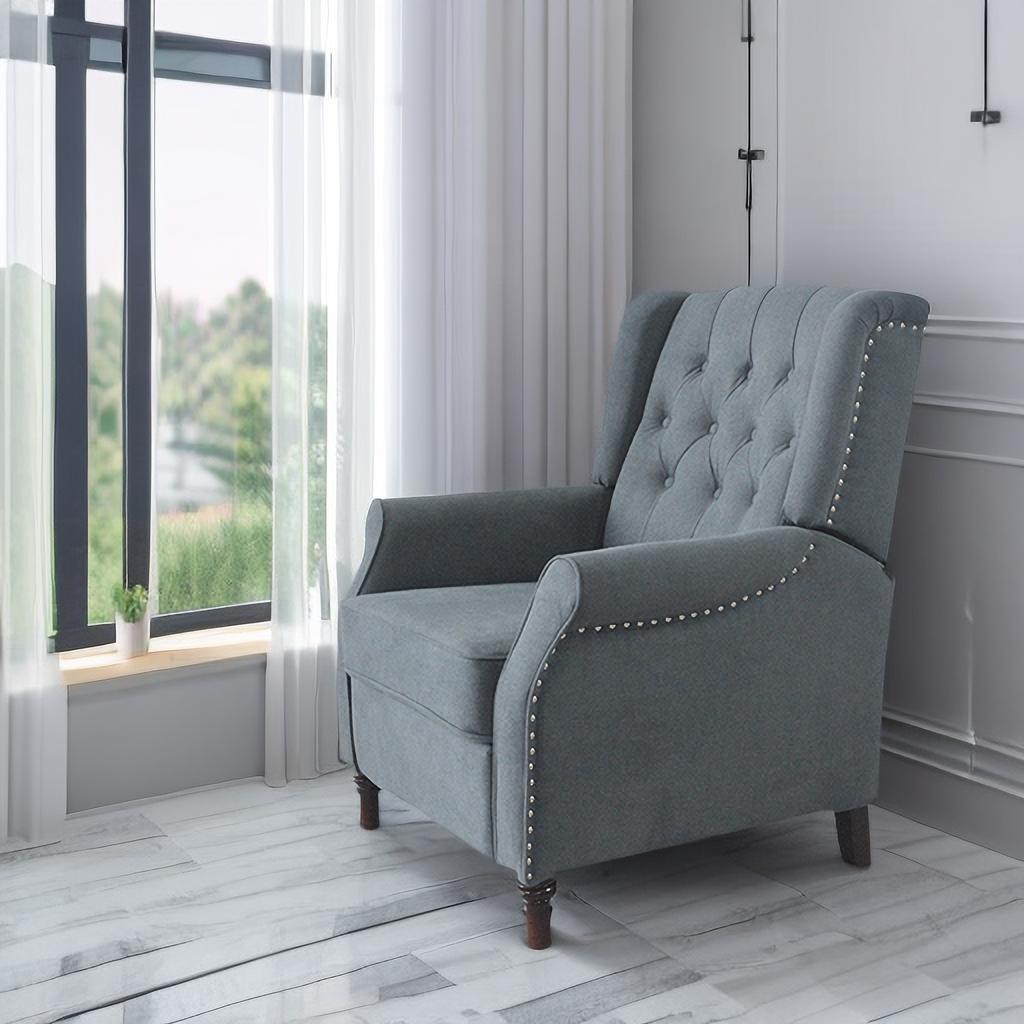 Dark Gray Tufted Wingback Recliner Chair for Living Room