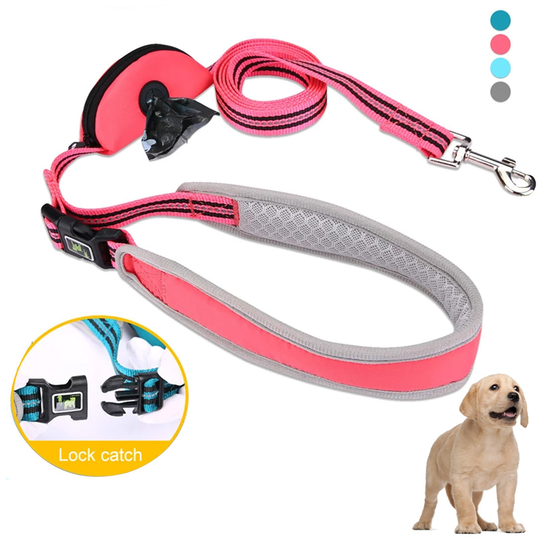 Reflective Dog Leash with Padded Grip & Waste Bag