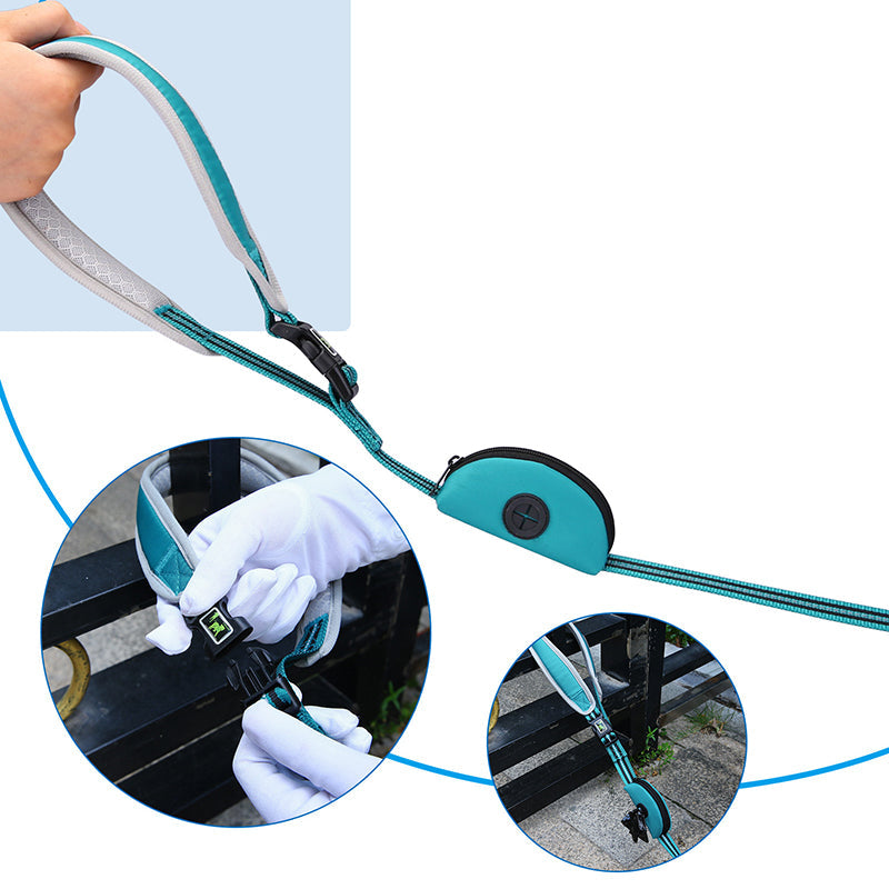 Reflective Dog Leash with Padded Grip & Waste Bag