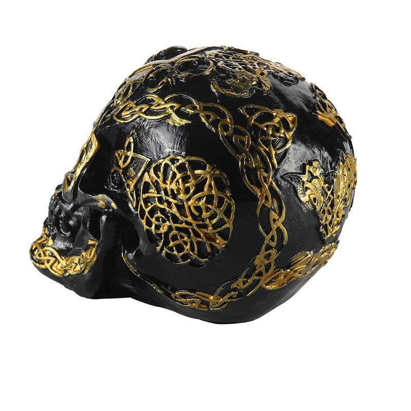 Resin Skull Ornament With Dramatic Gothic Gold Detail