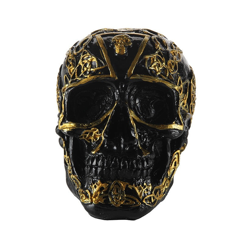 Resin Skull Ornament With Dramatic Gothic Gold Detail