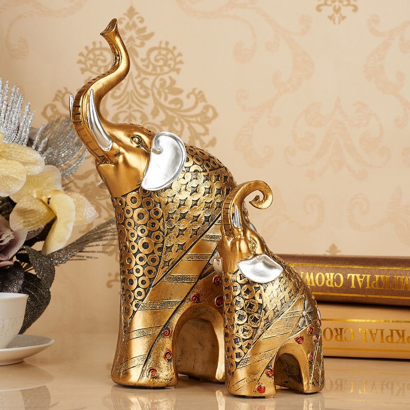 Elephant Figurines for Elegant Gold Living Room Decor
