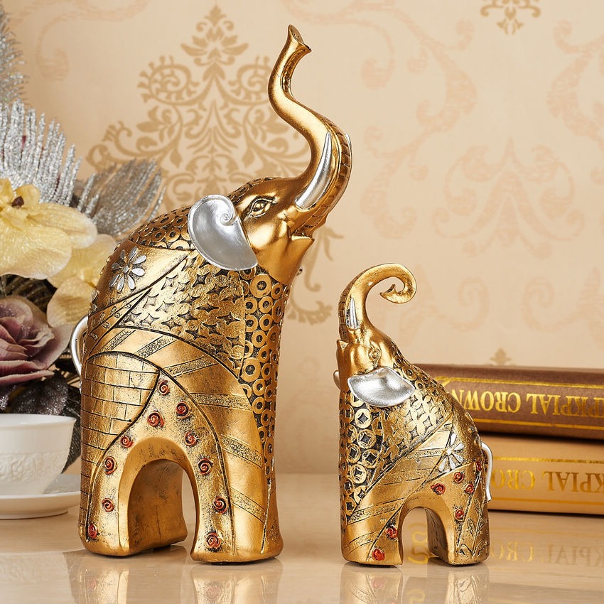 Elephant Figurines for Elegant Gold Living Room Decor
