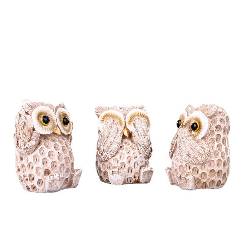 Owl Figurine Set for European-Style Tabletop Charm