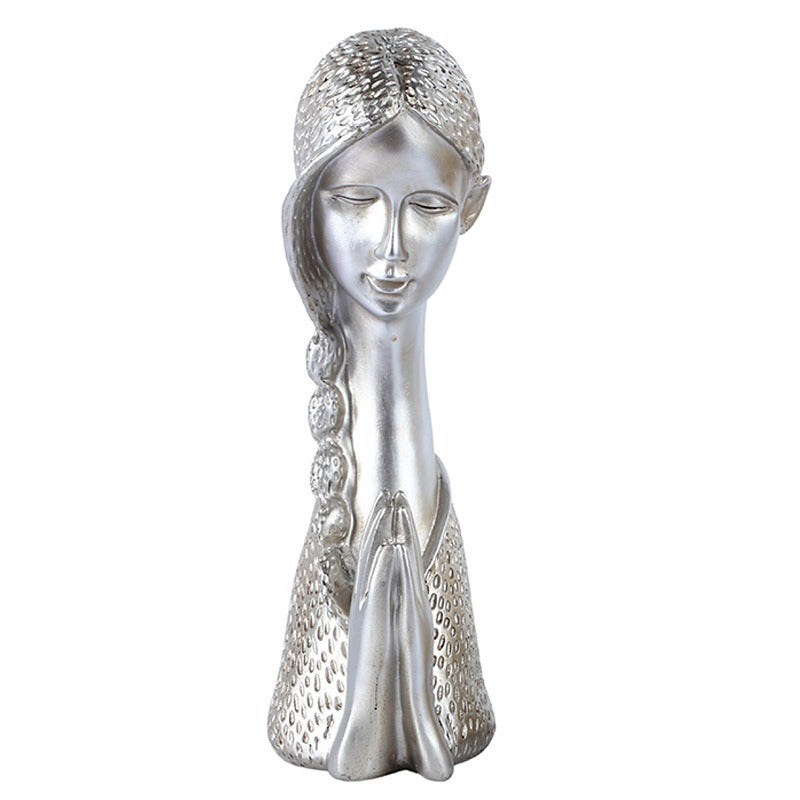 Praying Girl Sculpture: Serene Metallic Home Decor