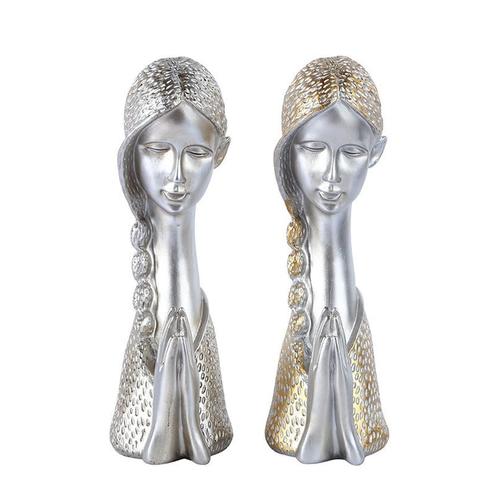 Praying Girl Sculpture: Serene Metallic Home Decor