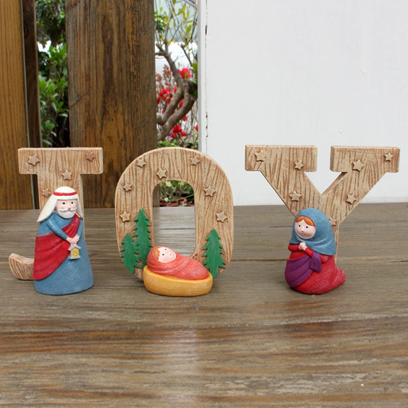 JOY Nativity Christmas Decor | Rustic Religious Display