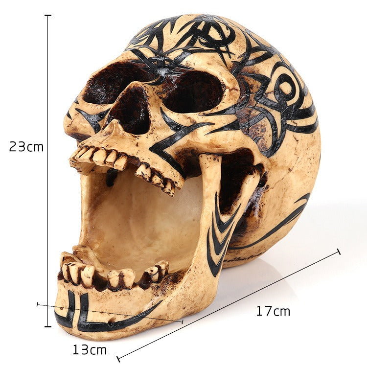 Resin Skull Bar Decor With Gothic Antique-Style Detail