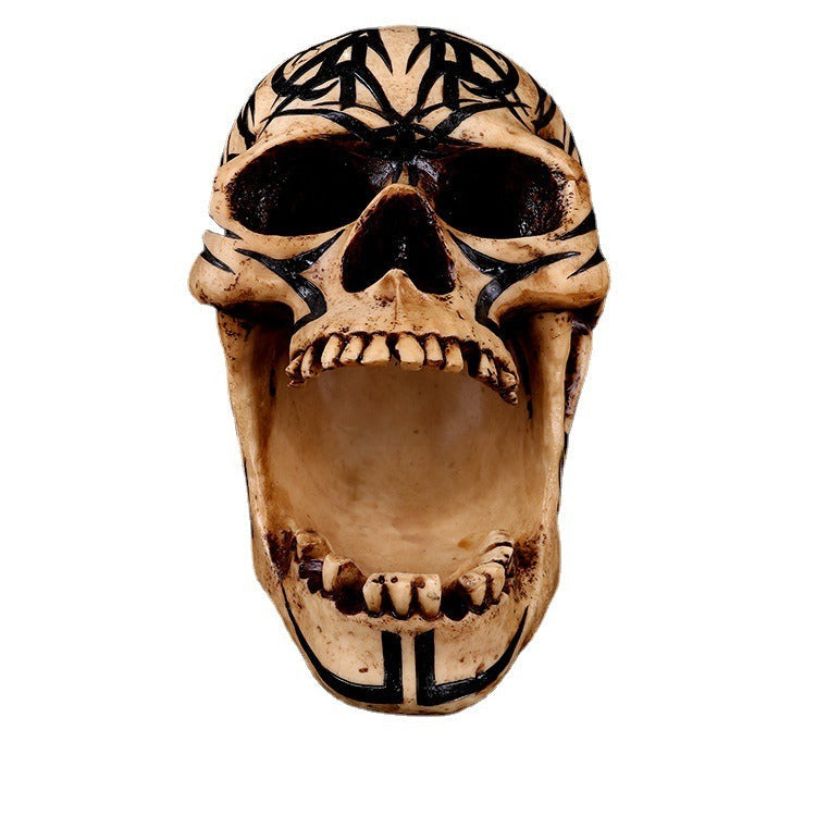 Resin Skull Bar Decor With Gothic Antique-Style Detail