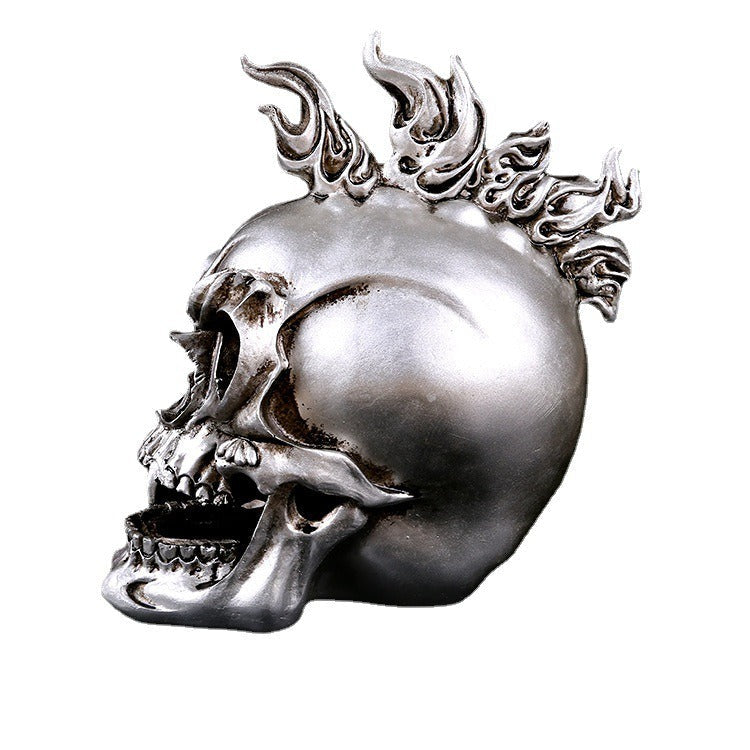 Resin Skeleton Decor: Gothic Metallic Skull Centerpiece