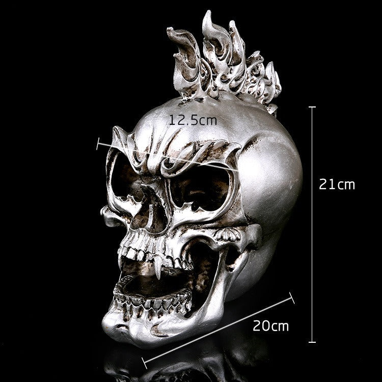 Resin Skeleton Decor: Gothic Metallic Skull Centerpiece
