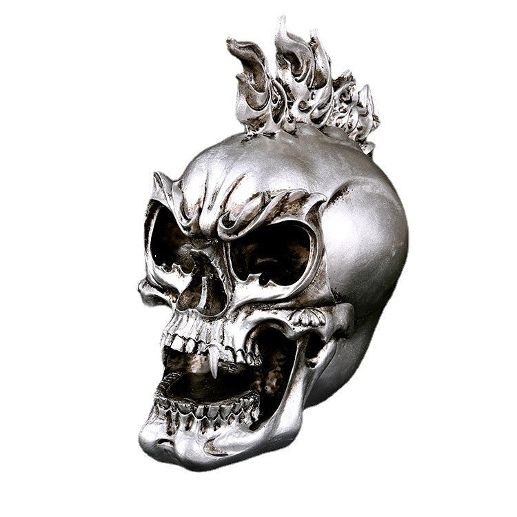 Resin Skeleton Decor: Gothic Metallic Skull Centerpiece