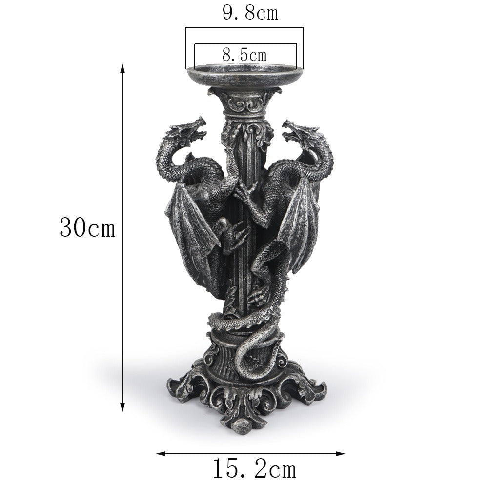 Resin Skull Candlestick Holder | Gothic Dragon Decor