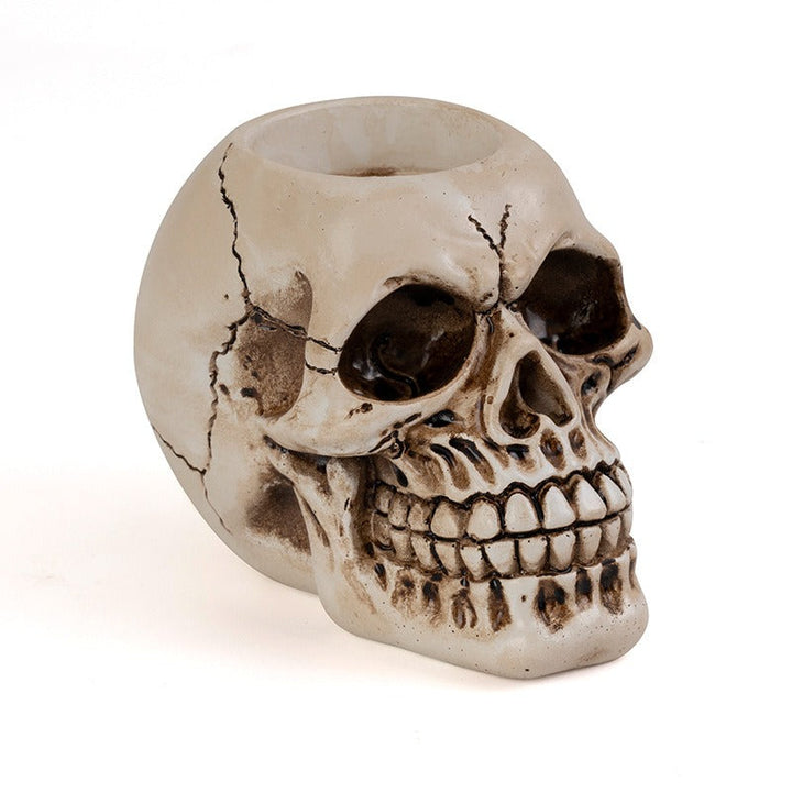 Resin Skull Candlestick for Gothic Tabletop Decor