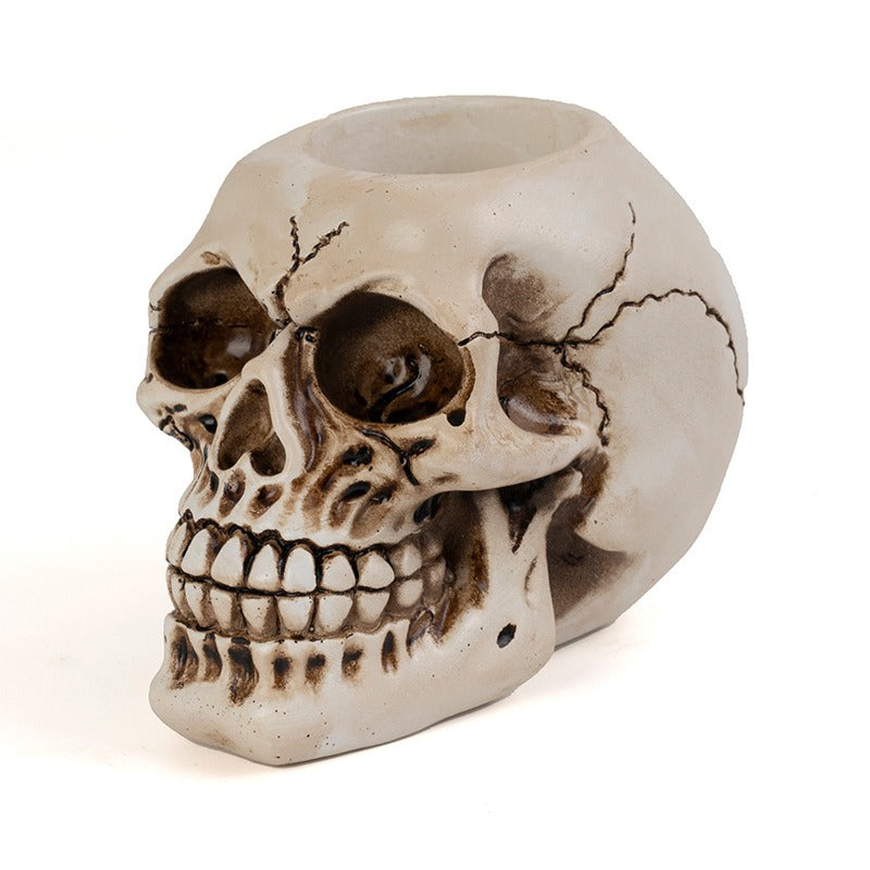 Resin Skull Candlestick for Gothic Tabletop Decor
