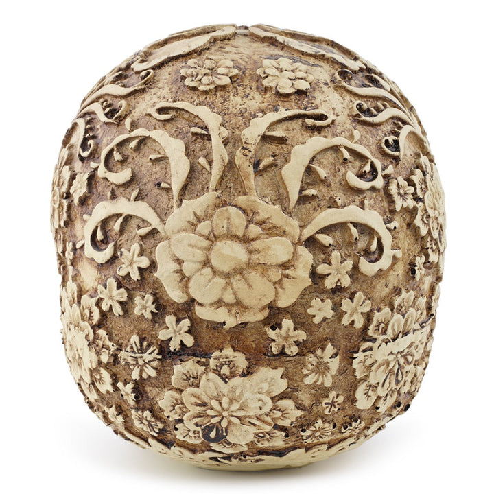 Carved Resin Skull Decor With Antique Floral Detail