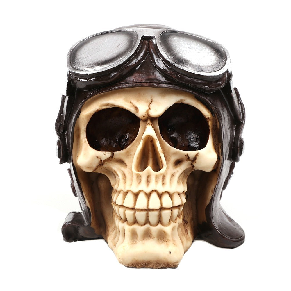 Resin Skull Ornament: Gothic Pilot Display Accent