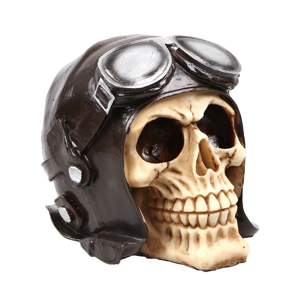Resin Skull Ornament: Gothic Pilot Display Accent