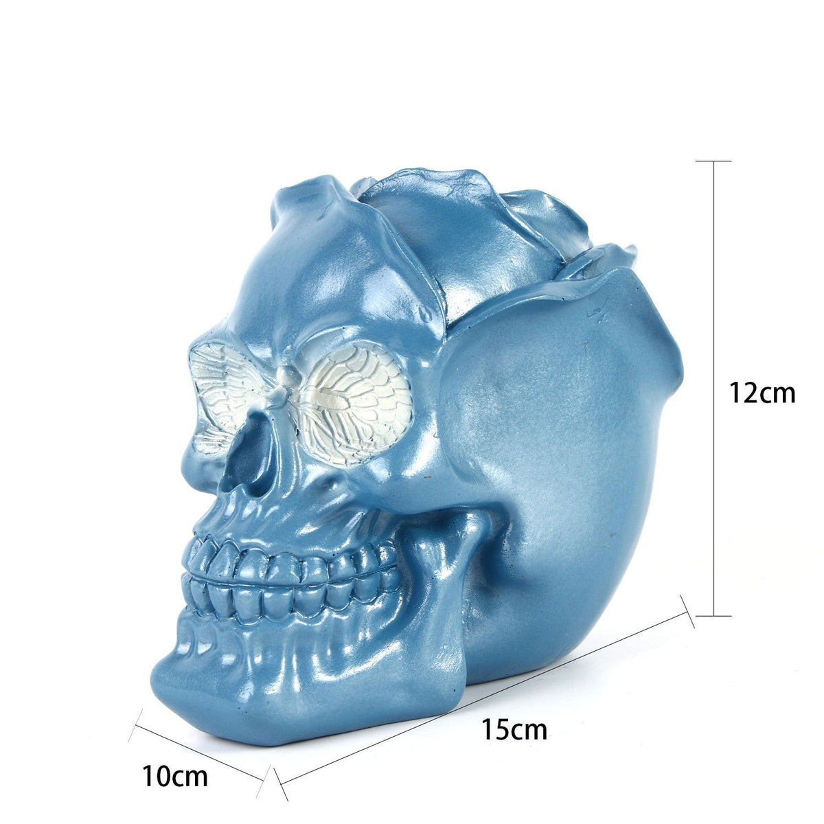 Resin Skull Sculpture – Glossy Blue Gothic Statement Decor